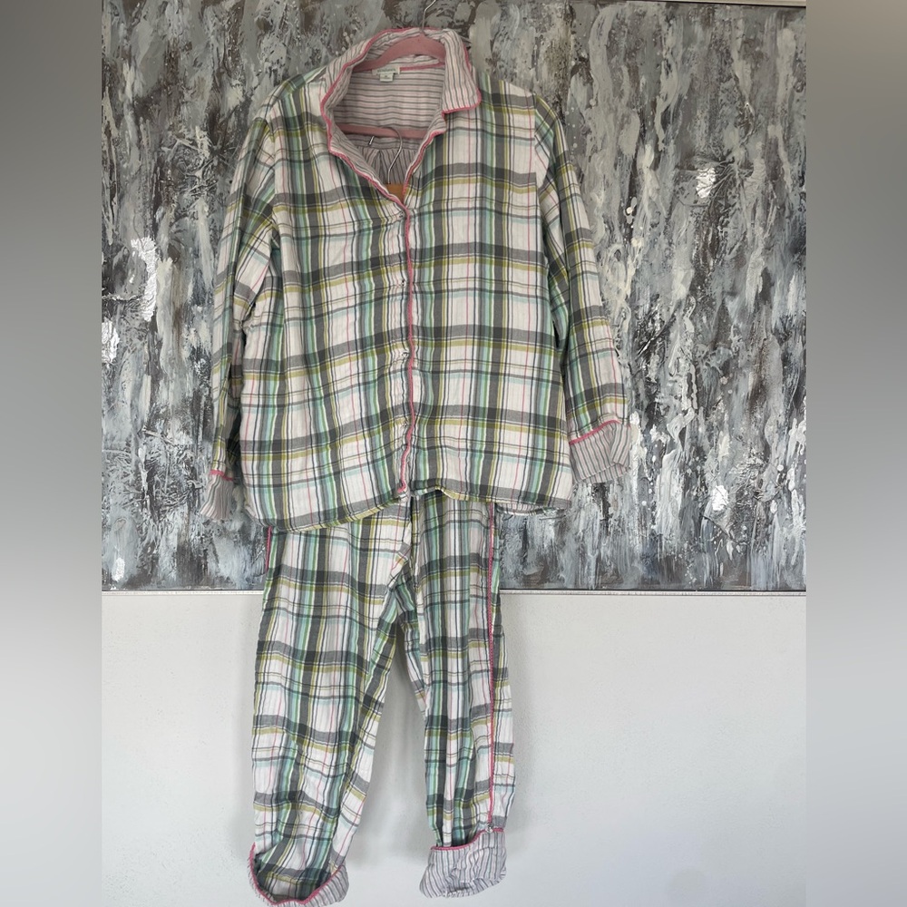 Women's SUNDANCE 2-Piece Cotton Pajama Power Plaid Top (XL) & Bottom (Large)